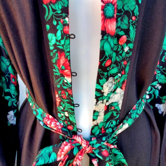 Anthropologie Bohemian Midi Shirt Dress 12 Long Sleeve Black and Green Floral - Picture 8 of 12